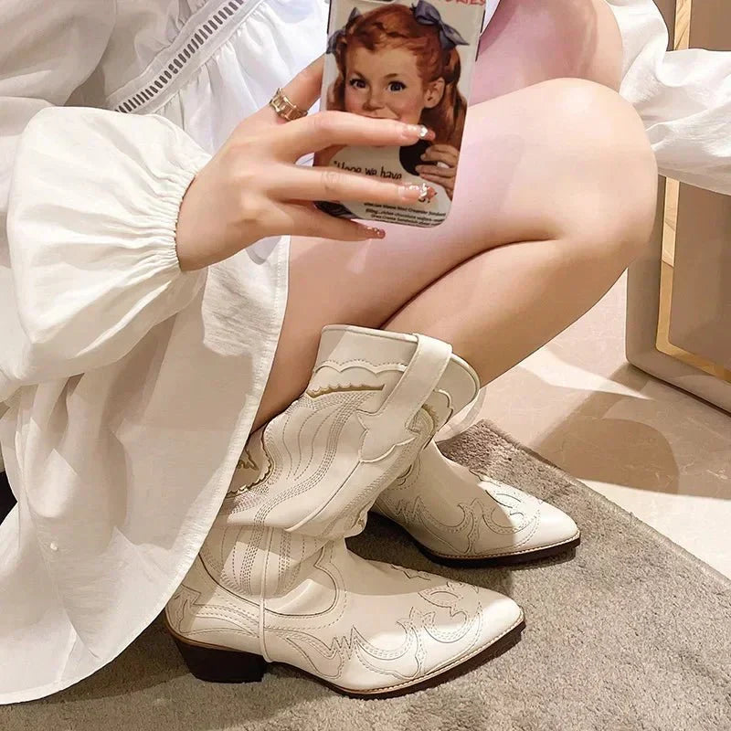 Bottes De Cowboy Mi-mollet Pour Femme | Talon Carré