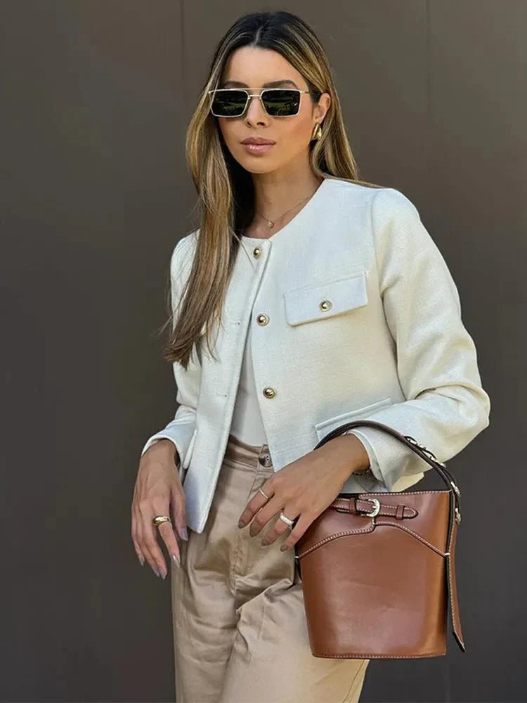 Blazer Moderne En Tweed Avec Détails Boutonnés Pour Femme | Hiver