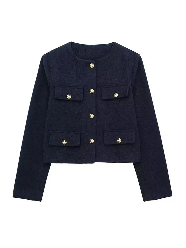 Blazer Moderne En Tweed Avec Détails Boutonnés Pour Femme | Hiver