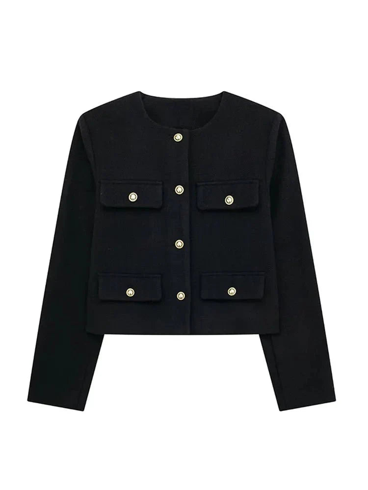 Blazer Moderne En Tweed Avec Détails Boutonnés Pour Femme | Hiver