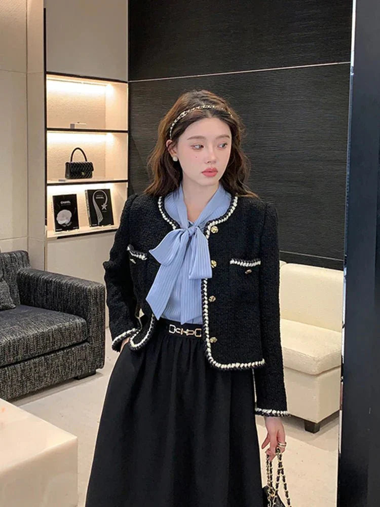 Veste Classique En Tweed Avec Détails Boutonnés Pour Femme | Courte