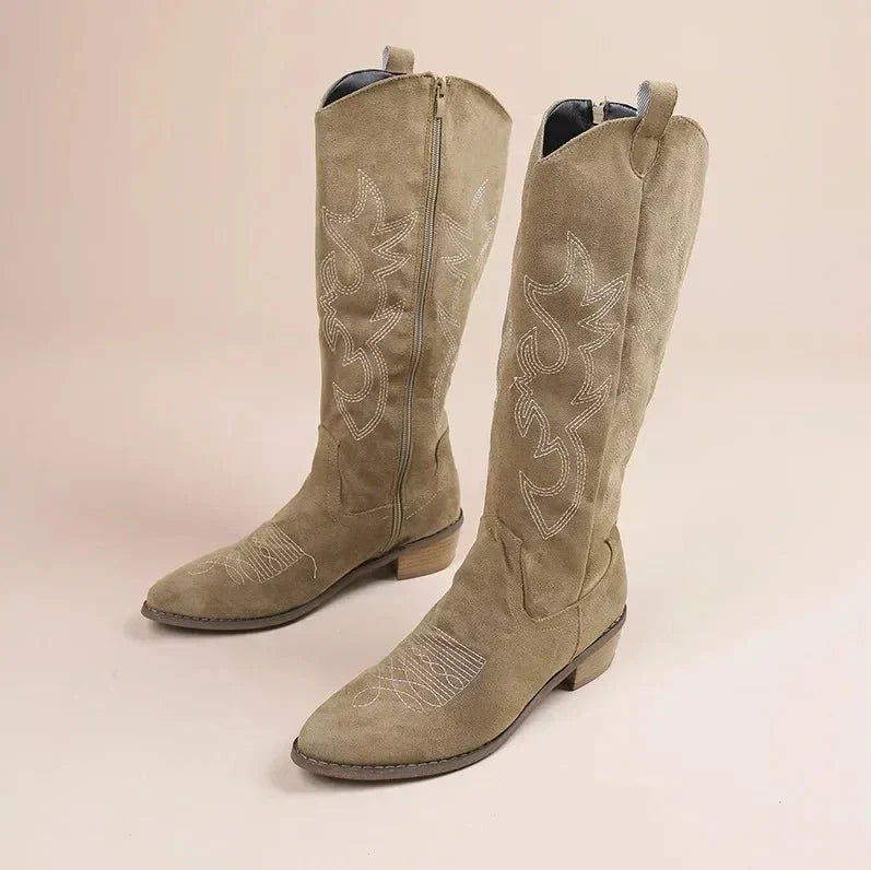 Bottes De Cowboy Montantes Tendance Pour Femme | Fermeture Éclair