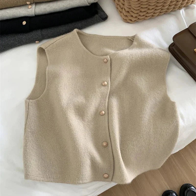 Gilet Décontracté Sans Manches Avec Fermeture À Boutons Pour Femme | Court