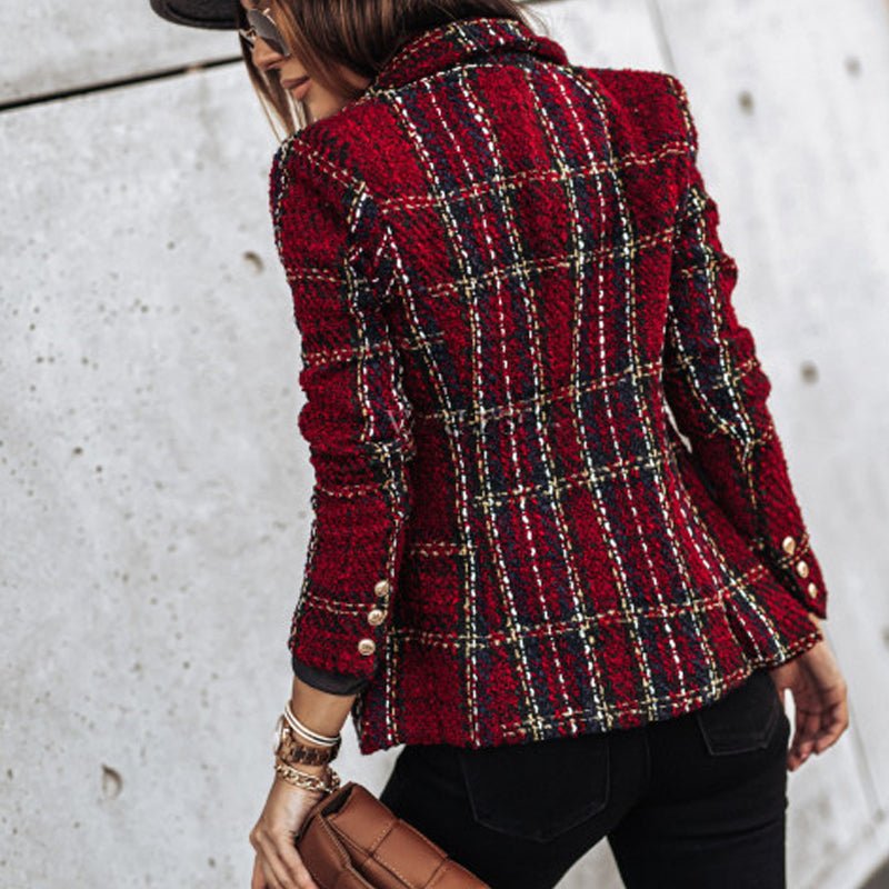 Blazer Moderne En Tweed À Carreaux Pour Femme | Poches Plaquées