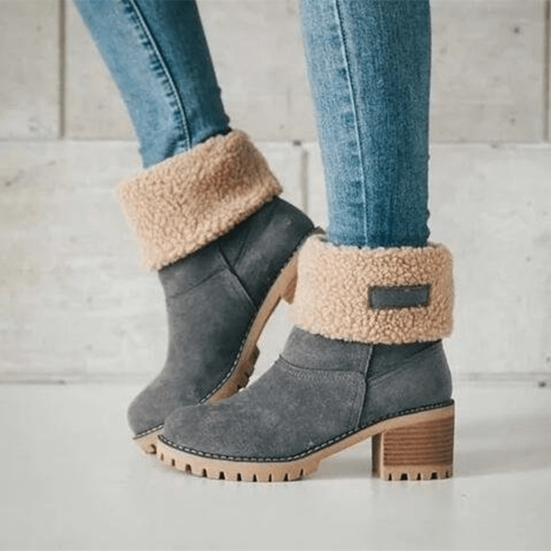 Bottes Décontractées À Talons Carrés Doublées Pour Femmes | Hiver