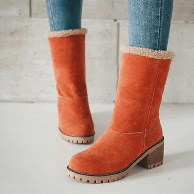 Bottes Décontractées À Talons Carrés Doublées Pour Femmes | Hiver