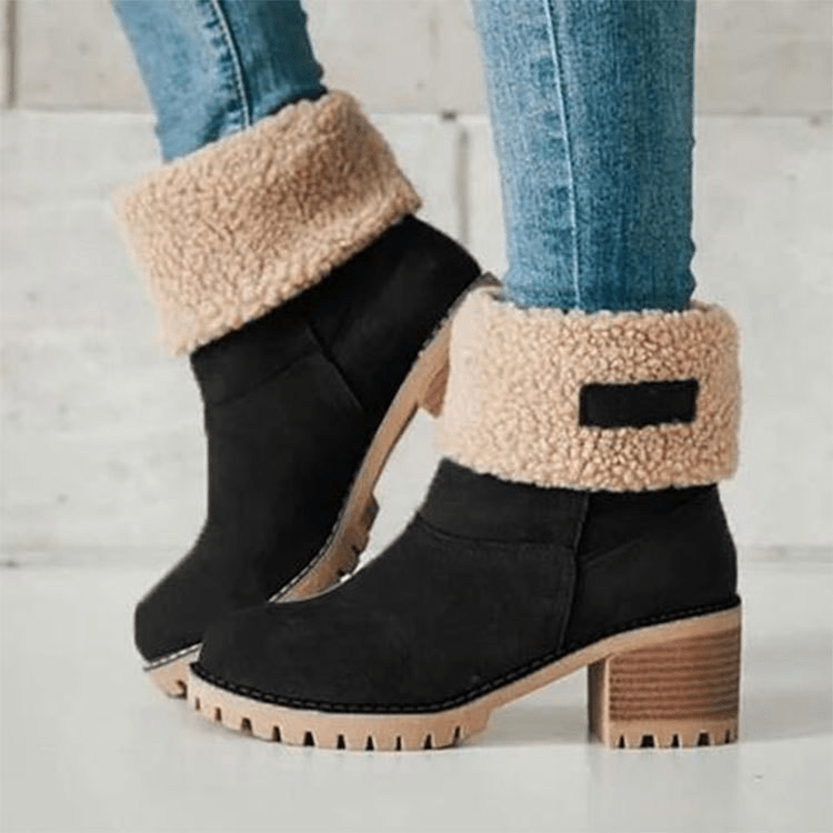 Bottes Décontractées À Talons Carrés Doublées Pour Femmes | Hiver