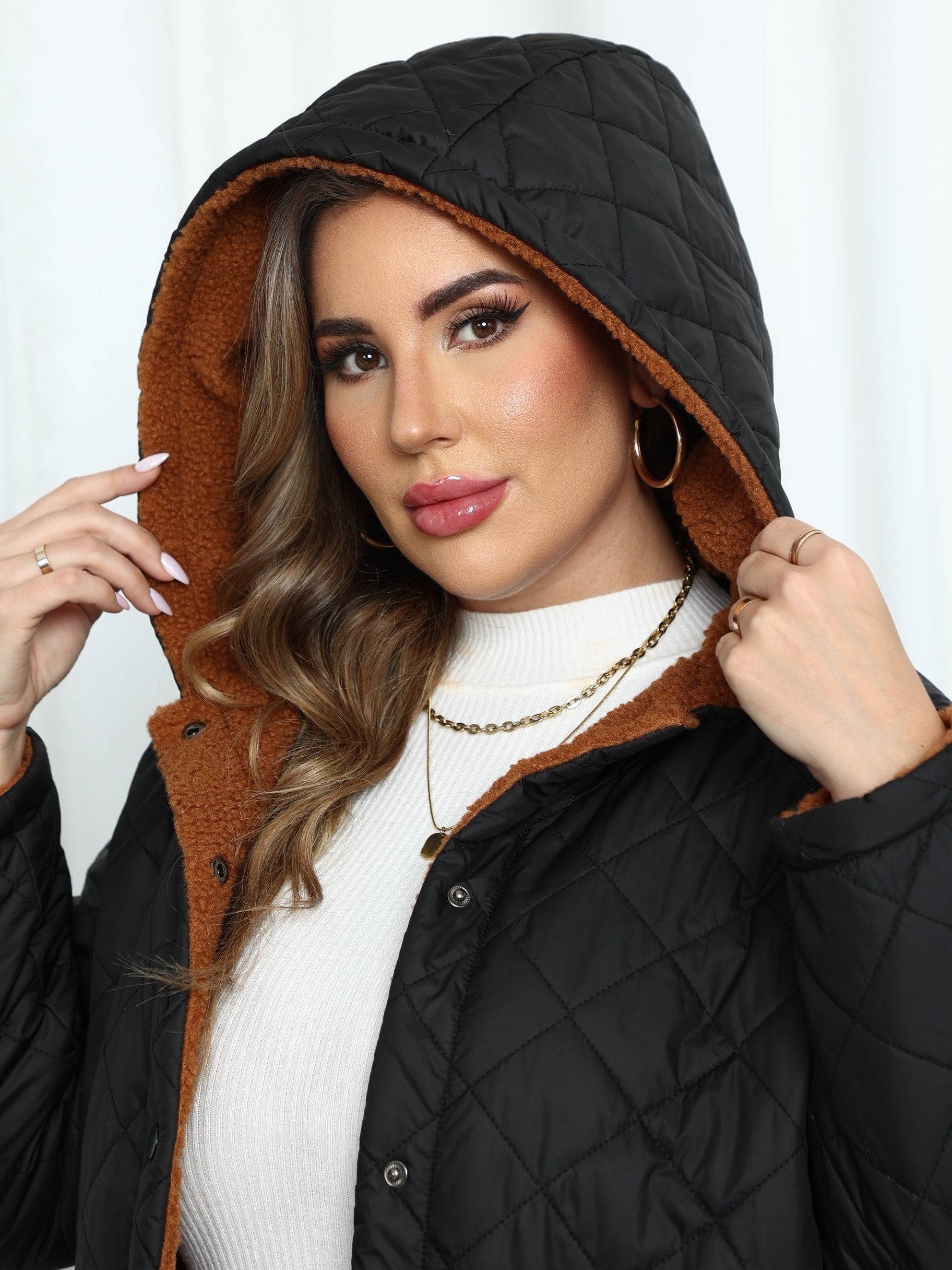 Veste Matelassée À Capuche Doublée En Peluche Pour Femme | Grande Taille