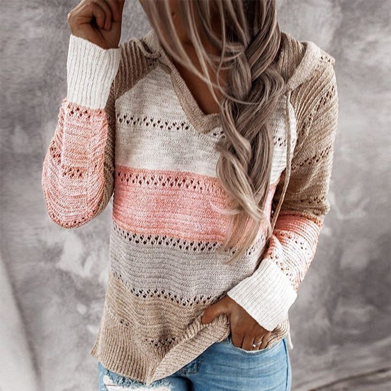 Pull Tricoté Moderne À Blocs De Couleurs Pour Femme | Hiver