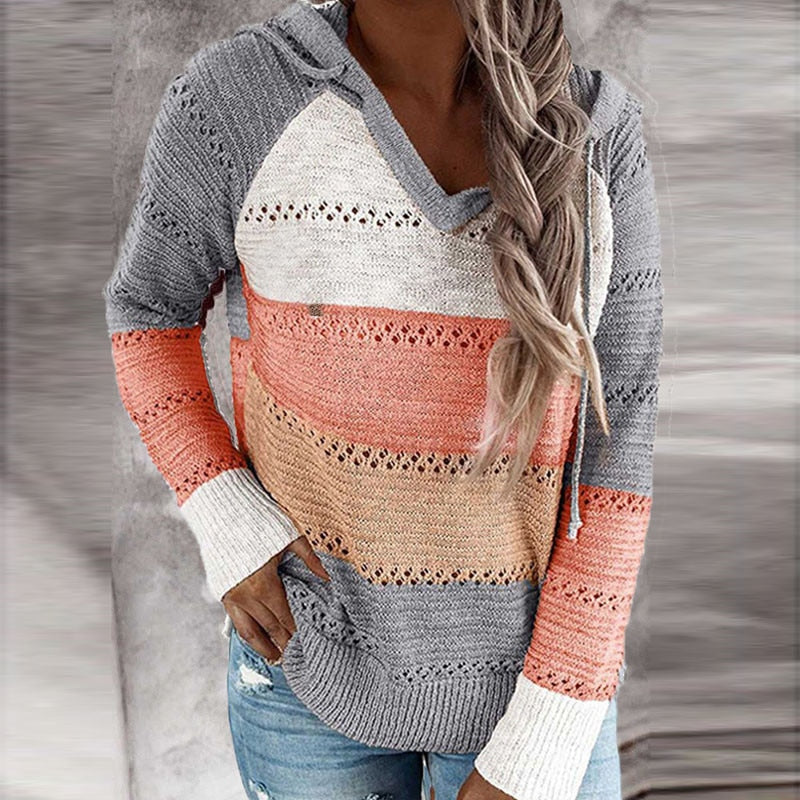 Pull Tricoté Moderne À Blocs De Couleurs Pour Femme | Hiver