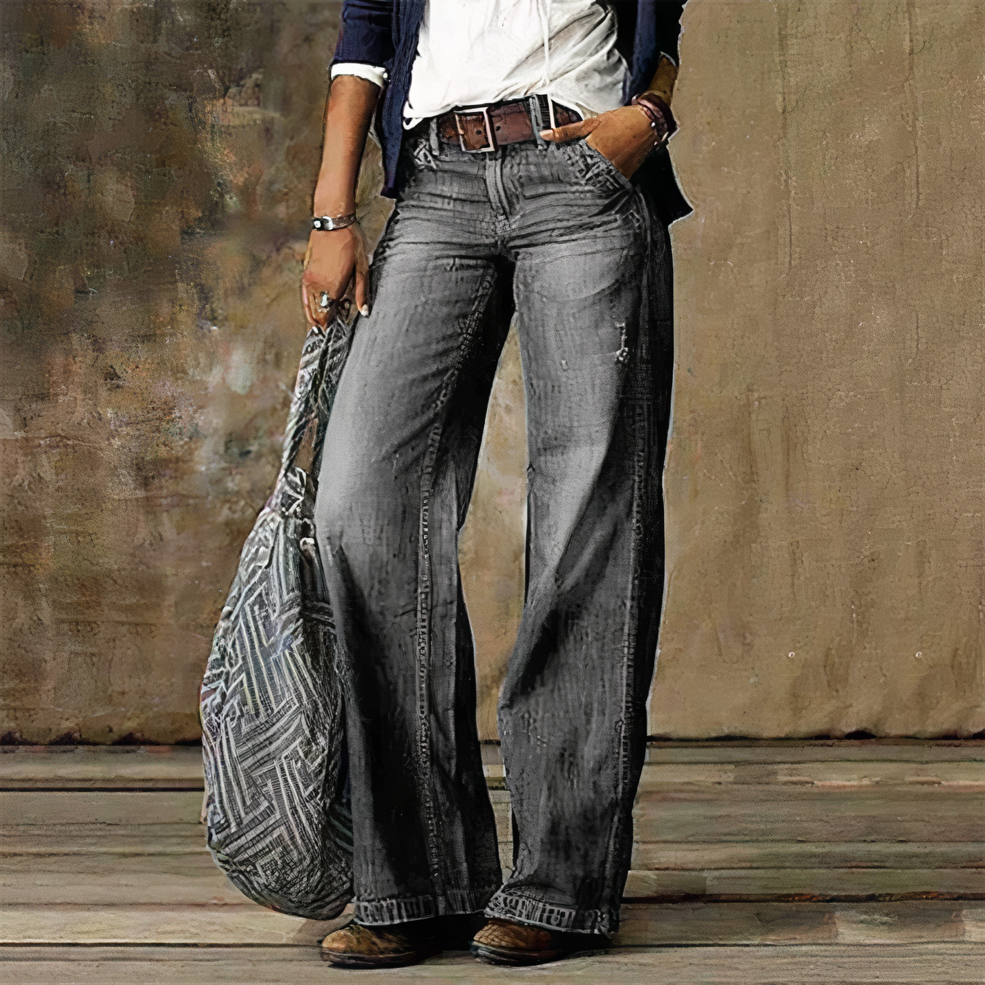 Jean Large Pour Femme Avec Poche | Taille Haute