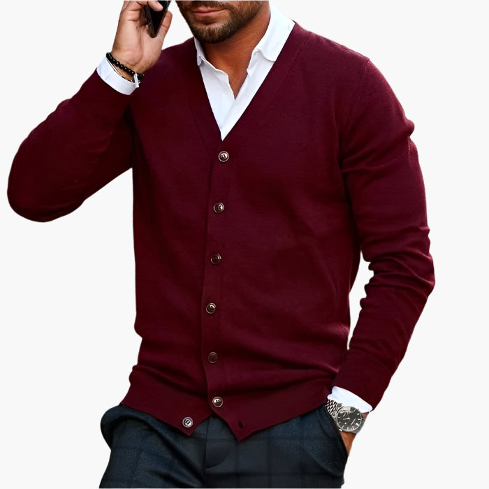 Cardigan D'hiver Décontracté À Col En V Et Boutons Pour Homme | Manches Longues