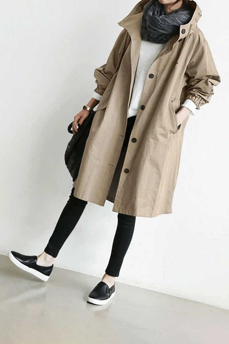 Veste À Capuche À Boutons Pour Femme | Longue