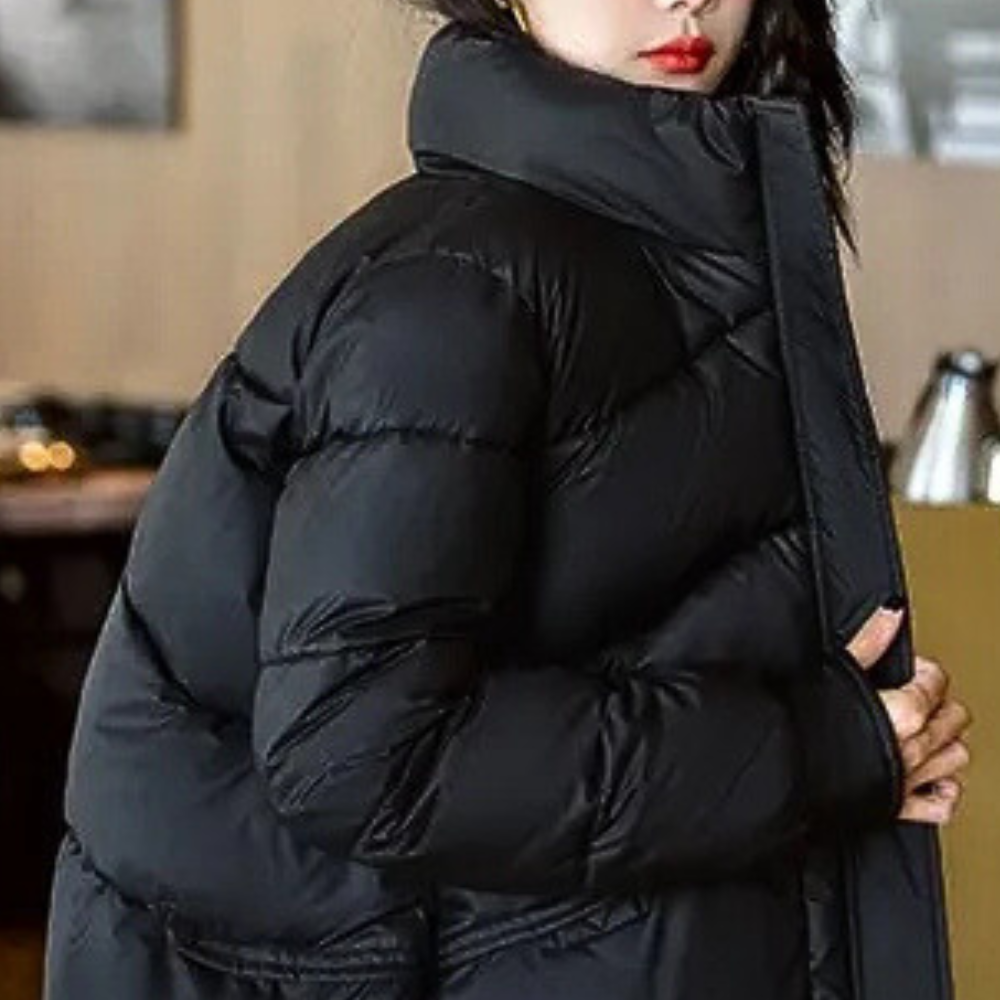 Veste Doudoune Tendance Pour Femme Avec Col Haut En Noir | Fermeture Éclair