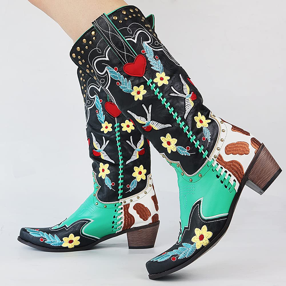 Bottes De Cowboy Colorées À Motifs Floraux Et Oiseaux | Hiver