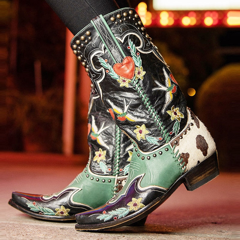 Bottes De Cowboy Colorées À Motifs Floraux Et Oiseaux | Hiver