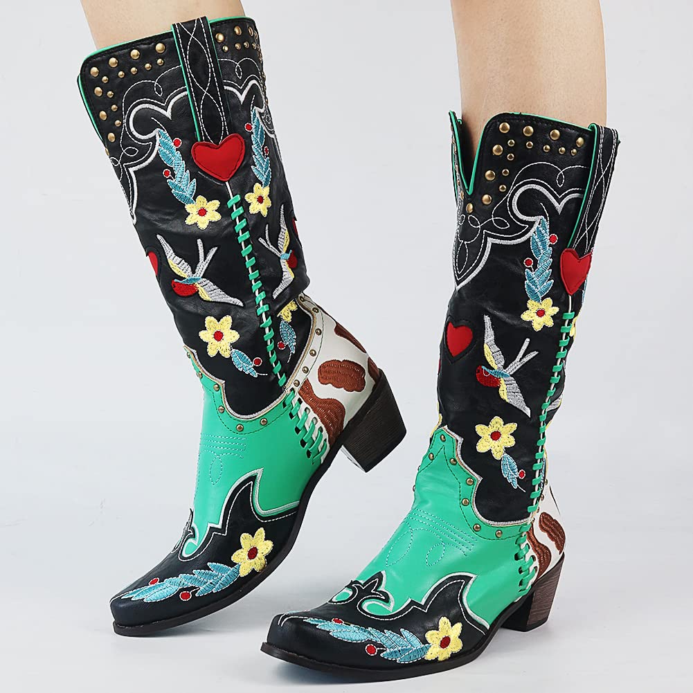 Bottes De Cowboy Colorées À Motifs Floraux Et Oiseaux | Hiver
