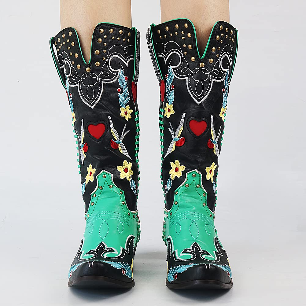 Bottes De Cowboy Colorées À Motifs Floraux Et Oiseaux | Hiver