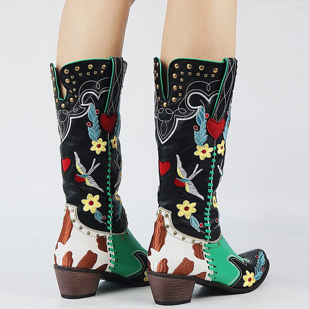 Bottes De Cowboy Colorées À Motifs Floraux Et Oiseaux | Hiver