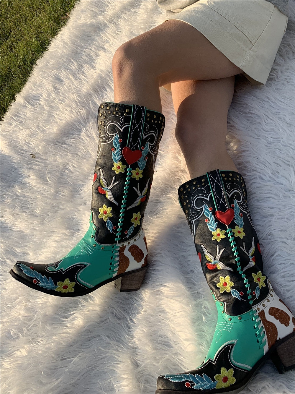 Bottes De Cowboy Colorées À Motifs Floraux Et Oiseaux | Hiver