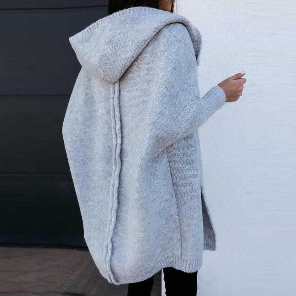 Cardigan Long Décontracté En Maille Avec Capuche Pour Femme | Surdimensionné
