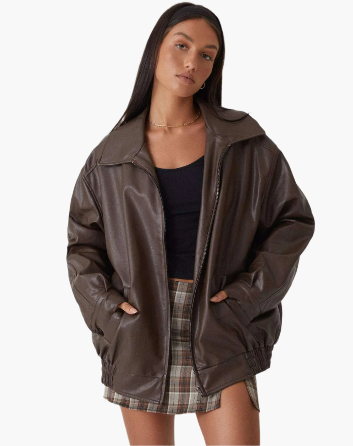 Veste En Cuir Surdimensionnée À Manches Longues Pour Femmes | Automne